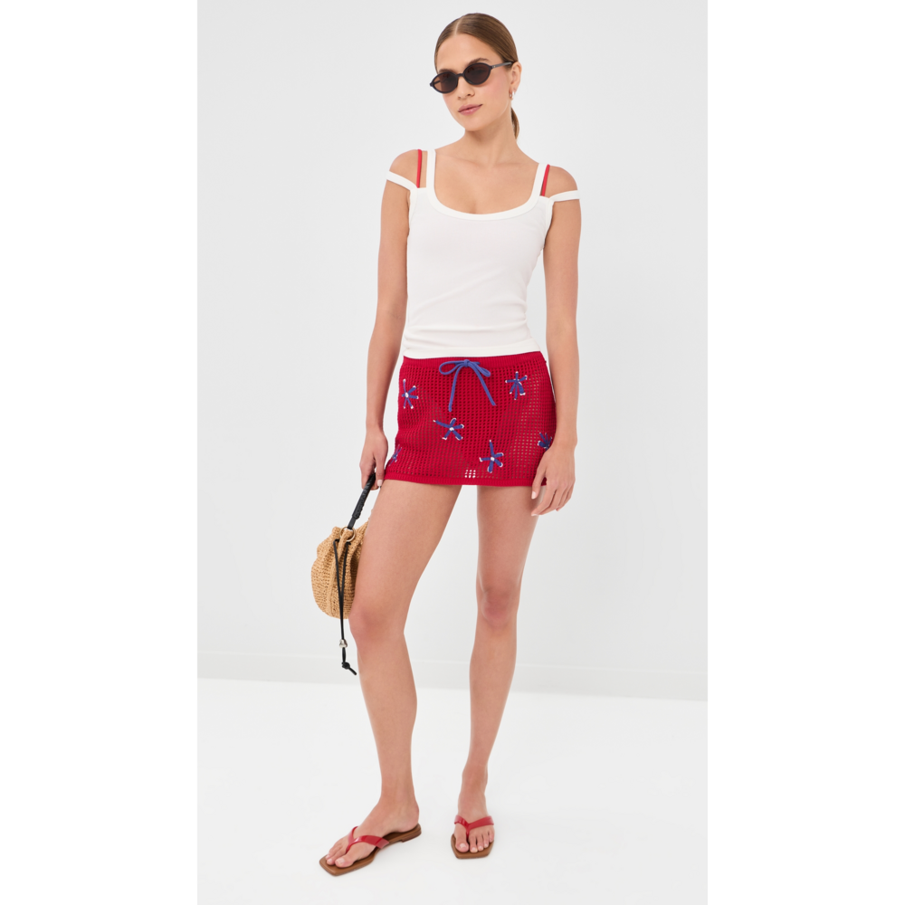 STAUD Zya Mini Skirt in Red - Picture 1 of 3